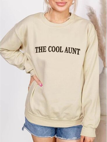 Aunt Sweatshirts For Women Auntie Sweatshirt The Cool Aunt Sweater Auntie Gifts Sweaters Embroidered Crewneck Tops in Saudi Arabia