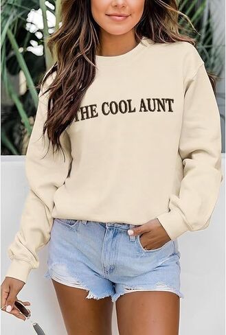 Aunt Sweatshirts For Women Auntie Sweatshirt The Cool Aunt Sweater Auntie Gifts Sweaters Embroidered Crewneck Tops in Saudi Arabia