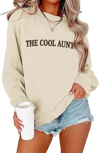 Aunt Sweatshirts For Women Auntie Sweatshirt The Cool Aunt Sweater Auntie Gifts Sweaters Embroidered Crewneck Tops in Saudi Arabia