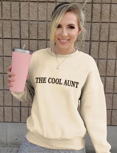 Aunt Sweatshirts For Women Auntie Sweatshirt The Cool Aunt Sweater Auntie Gifts Sweaters Embroidered Crewneck Tops in Saudi Arabia