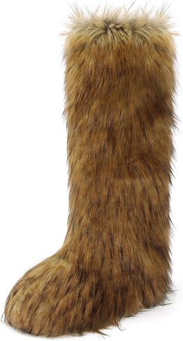 Wnshonzy Fur Boots for Women Knee High Tall Long Furry Fuzzy Black Platform Snow Winter Round Toe Comfortable Mid-Calf Short Ankle Classic Warm Outdoor in Saudi Arabia