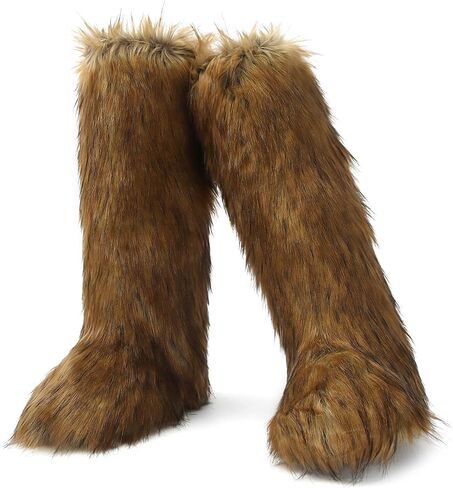 Wnshonzy Fur Boots for Women Knee High Tall Long Furry Fuzzy Black Platform Snow Winter Round Toe Comfortable Mid-Calf Short Ankle Classic Warm Outdoor in Saudi Arabia