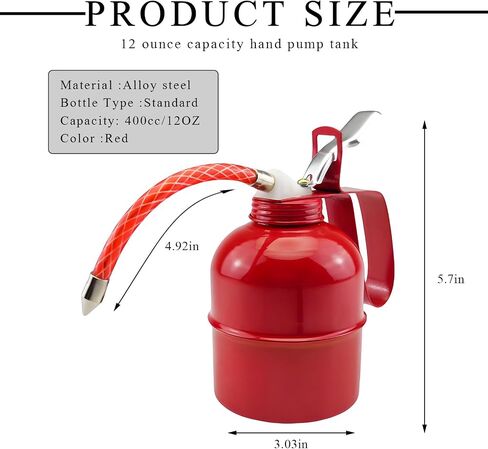Oil Can, 12 OZ (400ML) Metal Pump Can Pistol Type Oiler with Flexible Spout, Thumb Lever Pump Handle Manual Oiler Spray Can Oil Squirt Can, Universal Car Accessories in Saudi Arabia