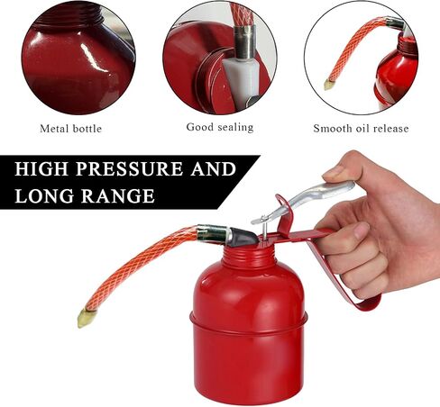 Oil Can, 12 OZ (400ML) Metal Pump Can Pistol Type Oiler with Flexible Spout, Thumb Lever Pump Handle Manual Oiler Spray Can Oil Squirt Can, Universal Car Accessories in Saudi Arabia