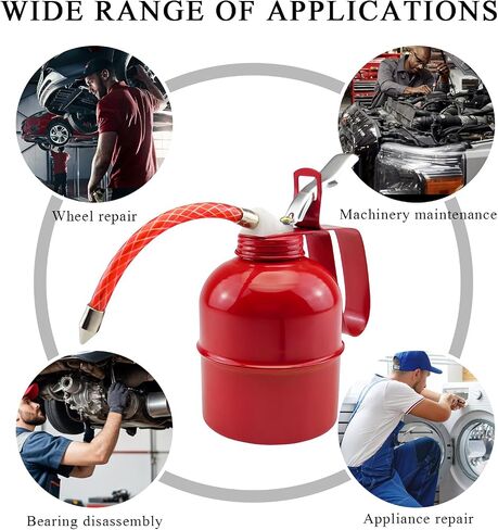Oil Can, 12 OZ (400ML) Metal Pump Can Pistol Type Oiler with Flexible Spout, Thumb Lever Pump Handle Manual Oiler Spray Can Oil Squirt Can, Universal Car Accessories in Saudi Arabia