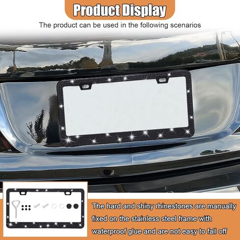 Bling Car License Plate Frame, Sparkly Rhinestone Auto License Plate Holder, Stainless Steel Crystal Automotive License Tag Cover, Universal Glitter Car Accessory for Women Men (White, 1PC) in Kuwait