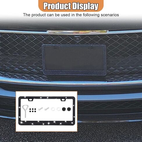Bling Car License Plate Frame, Sparkly Rhinestone Auto License Plate Holder, Stainless Steel Crystal Automotive License Tag Cover, Universal Glitter Car Accessory for Women Men (White, 1PC) in Kuwait