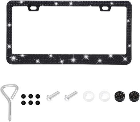 Bling Car License Plate Frame, Sparkly Rhinestone Auto License Plate Holder, Stainless Steel Crystal Automotive License Tag Cover, Universal Glitter Car Accessory for Women Men (White, 1PC) in Kuwait