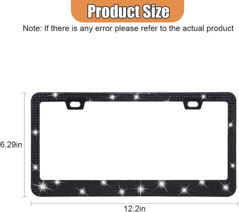 Bling Car License Plate Frame, Sparkly Rhinestone Auto License Plate Holder, Stainless Steel Crystal Automotive License Tag Cover, Universal Glitter Car Accessory for Women Men (White, 1PC) in Kuwait