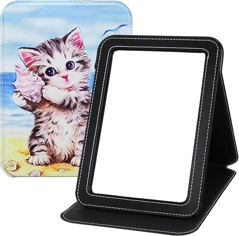 Makeup Mirror, 6.5x8.9 Inches Portable PU Leather Mirror, Folding Desktop Vanity Mirror with Adjustable Stand for Vanity Table, Office, Travel Leopard Print in Saudi Arabia