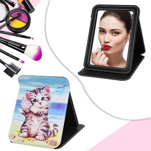 Makeup Mirror, 6.5x8.9 Inches Portable PU Leather Mirror, Folding Desktop Vanity Mirror with Adjustable Stand for Vanity Table, Office, Travel Leopard Print in Saudi Arabia