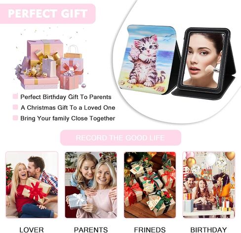 Makeup Mirror, 6.5x8.9 Inches Portable PU Leather Mirror, Folding Desktop Vanity Mirror with Adjustable Stand for Vanity Table, Office, Travel Leopard Print in Saudi Arabia