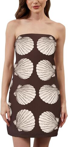 Women's Strapless Tube Mini Dress 2025 Summer Casual Boho Floral Print Sleeveless Going Out Beach Vacation Short Dress in Saudi Arabia