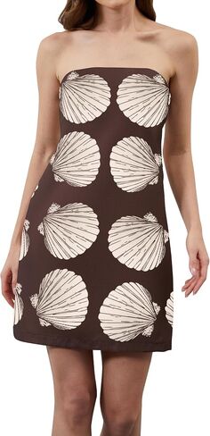 Women's Strapless Tube Mini Dress 2025 Summer Casual Boho Floral Print Sleeveless Going Out Beach Vacation Short Dress in Saudi Arabia