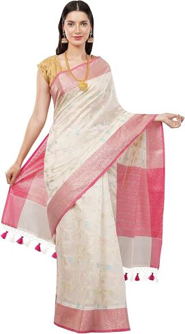 Banarasi Meenakari Cotton Silk Saree/Fall Attached/Blouse Fabric Included/Tassels Attached in Saudi Arabia