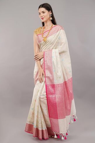 Banarasi Meenakari Cotton Silk Saree/Fall Attached/Blouse Fabric Included/Tassels Attached in Saudi Arabia