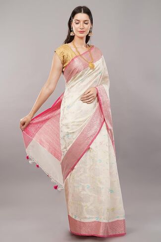 Banarasi Meenakari Cotton Silk Saree/Fall Attached/Blouse Fabric Included/Tassels Attached in Saudi Arabia