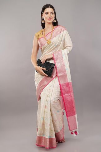 Banarasi Meenakari Cotton Silk Saree/Fall Attached/Blouse Fabric Included/Tassels Attached in Saudi Arabia