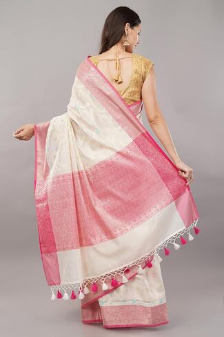 Banarasi Meenakari Cotton Silk Saree/Fall Attached/Blouse Fabric Included/Tassels Attached in Saudi Arabia
