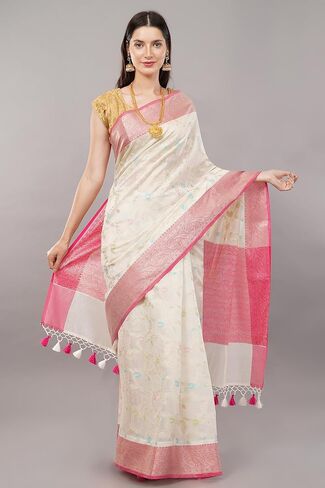 Banarasi Meenakari Cotton Silk Saree/Fall Attached/Blouse Fabric Included/Tassels Attached in Saudi Arabia