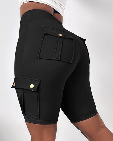 ​​Womens Tummy Control Butt Lifting Active Pants with Flap Pocket High Waist Stretchy Cargo Summer Causal Daily Yoga Workout in Saudi Arabia