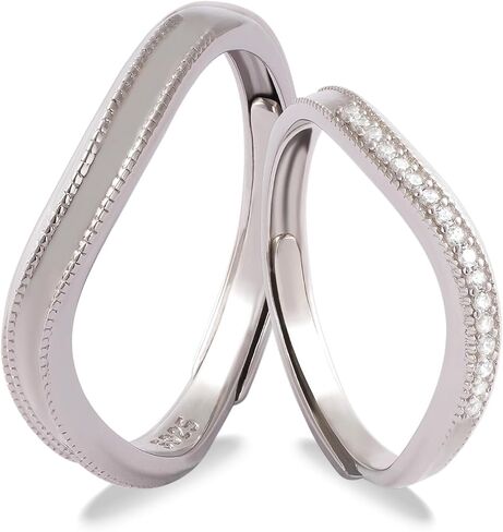Matching Couple Rings 925 Sterling Silver Promise Rings for Her and Him Silver Matching Bands Curved Design Adjustable Engagement Ring for Birthday in Saudi Arabia