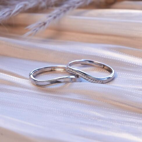 Matching Couple Rings 925 Sterling Silver Promise Rings for Her and Him Silver Matching Bands Curved Design Adjustable Engagement Ring for Birthday in Saudi Arabia