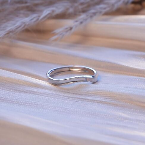 Matching Couple Rings 925 Sterling Silver Promise Rings for Her and Him Silver Matching Bands Curved Design Adjustable Engagement Ring for Birthday in Saudi Arabia