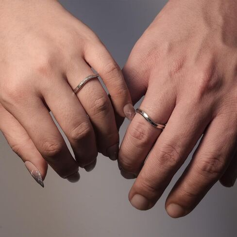 Matching Couple Rings 925 Sterling Silver Promise Rings for Her and Him Silver Matching Bands Curved Design Adjustable Engagement Ring for Birthday in Saudi Arabia