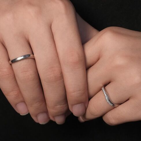 Matching Couple Rings 925 Sterling Silver Promise Rings for Her and Him Silver Matching Bands Curved Design Adjustable Engagement Ring for Birthday in Saudi Arabia