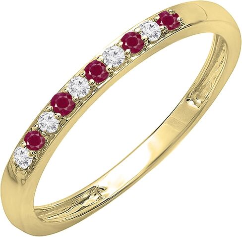Dazzlingrock Collection Round Ruby & White Diamond Alternate Stone Wedding Band for Women in 10K Solid Gold in Saudi Arabia
