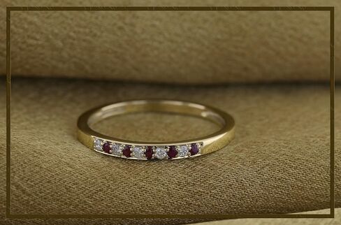 Dazzlingrock Collection Round Ruby & White Diamond Alternate Stone Wedding Band for Women in 10K Solid Gold in Saudi Arabia