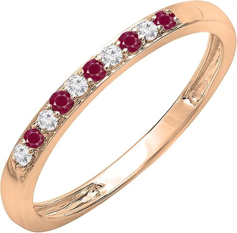 Dazzlingrock Collection Round Ruby & White Diamond Alternate Stone Wedding Band for Women in 10K Solid Gold in Saudi Arabia