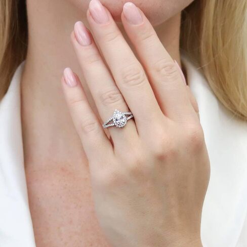 BERRICLE Sterling Silver Halo Engagement Promise Rings, Wishbone Stackable Eternity Band Ring for Women, Pear Cut Cubic Zirconia CZ, 1-3 Piece Set in Saudi Arabia
