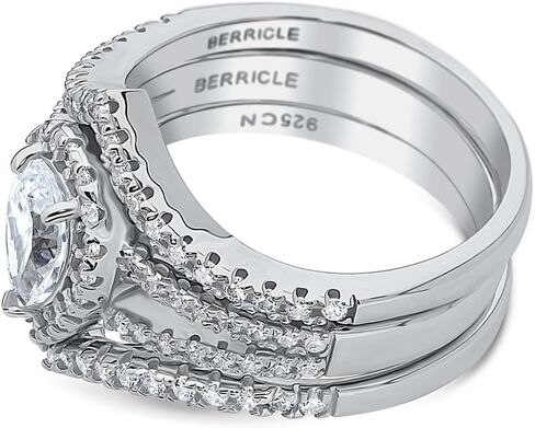 BERRICLE Sterling Silver Halo Engagement Promise Rings, Wishbone Stackable Eternity Band Ring for Women, Pear Cut Cubic Zirconia CZ, 1-3 Piece Set in Saudi Arabia