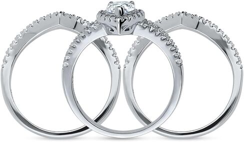 BERRICLE Sterling Silver Halo Engagement Promise Rings, Wishbone Stackable Eternity Band Ring for Women, Pear Cut Cubic Zirconia CZ, 1-3 Piece Set in Saudi Arabia