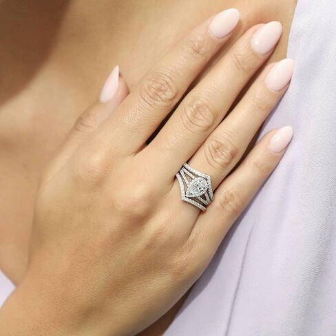 BERRICLE Sterling Silver Halo Engagement Promise Rings, Wishbone Stackable Eternity Band Ring for Women, Pear Cut Cubic Zirconia CZ, 1-3 Piece Set in Saudi Arabia