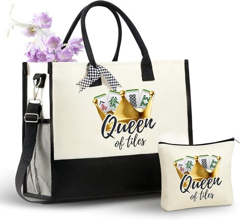 InnoBeta Mahjong Gifts for Women Canvas Tote Bag, Important Mahjong Stuff Bag with Top Zipper Closure and Shoulder Strap for Mahjongg Lovers, Mahjongg Tote for Birthday, Christmas in Saudi Arabia