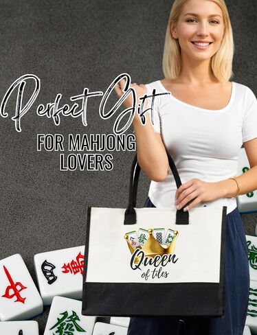 InnoBeta Mahjong Gifts for Women Canvas Tote Bag, Important Mahjong Stuff Bag with Top Zipper Closure and Shoulder Strap for Mahjongg Lovers, Mahjongg Tote for Birthday, Christmas in Saudi Arabia