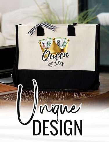 InnoBeta Mahjong Gifts for Women Canvas Tote Bag, Important Mahjong Stuff Bag with Top Zipper Closure and Shoulder Strap for Mahjongg Lovers, Mahjongg Tote for Birthday, Christmas in Saudi Arabia