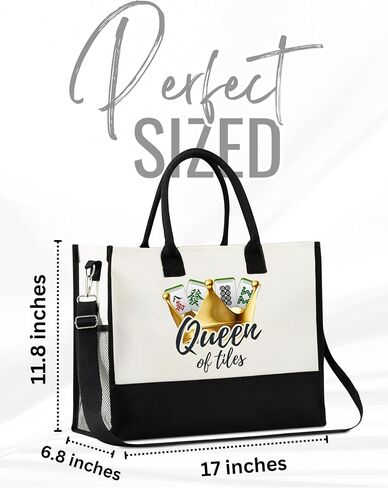 InnoBeta Mahjong Gifts for Women Canvas Tote Bag, Important Mahjong Stuff Bag with Top Zipper Closure and Shoulder Strap for Mahjongg Lovers, Mahjongg Tote for Birthday, Christmas in Saudi Arabia