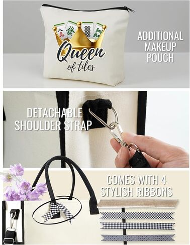 InnoBeta Mahjong Gifts for Women Canvas Tote Bag, Important Mahjong Stuff Bag with Top Zipper Closure and Shoulder Strap for Mahjongg Lovers, Mahjongg Tote for Birthday, Christmas in Saudi Arabia