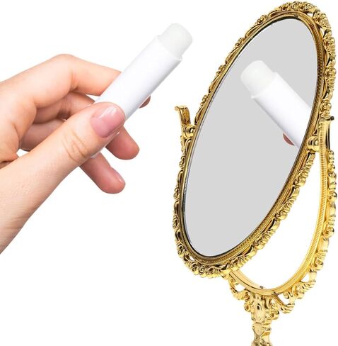 Small Vintage Makeup Mirror Double Side Desk Mirror with Embossed Pedestal Plastic Rotatable 7.86 x 4.91 x 3.54Inch Gold Oval in Saudi Arabia
