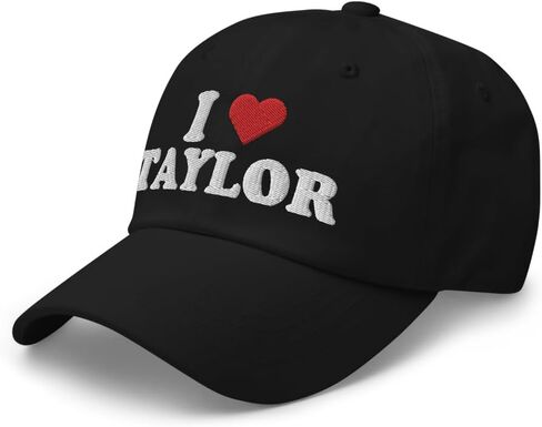 قبعة I Love Taylor مطرزة بتصميم منحني وملاءمة مريحة وتاج منخفض قابل للتعديل in Kuwait