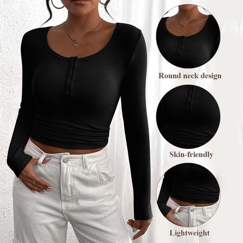 Women's Long Sleeve Henley Top - Ribbed Knit, Button Detail, Slim Fit in Saudi Arabia
