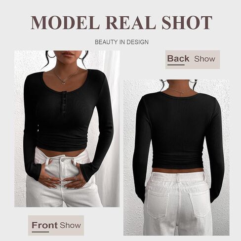 Women's Long Sleeve Henley Top - Ribbed Knit, Button Detail, Slim Fit in Saudi Arabia