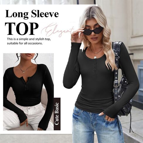 Women's Long Sleeve Henley Top - Ribbed Knit, Button Detail, Slim Fit in Saudi Arabia