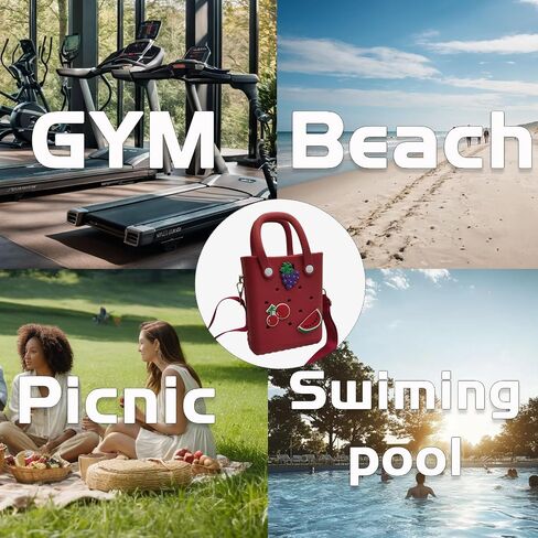 Small Rubber Beach Bag Simple Modern Waterproof Mini Eva Tote Pool Bag With Holes Crossbody Strap For Women (purple) in Saudi Arabia