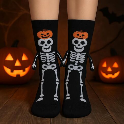 2 Pairs Halloween Holding Hands Socks Ghost Spooky Couple Socks for Men Women Novelty Funny Sock for Halloween Adult Gifts (B) in Saudi Arabia