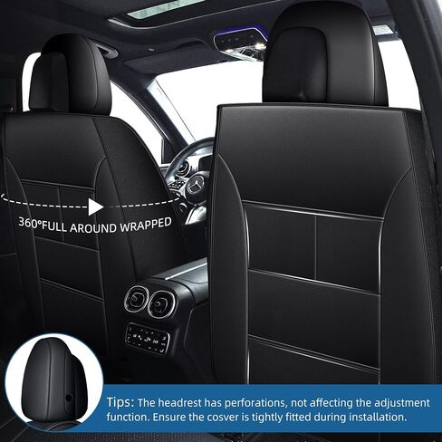 Seat Covers for Mercedes-Benz GLC 2016 2017 2018 2019 2020 2021 2022, Custom Fit Car Seat Protectors Full Set, Waterproof Premium Leather, for 5-Seater Model - Black in Saudi Arabia